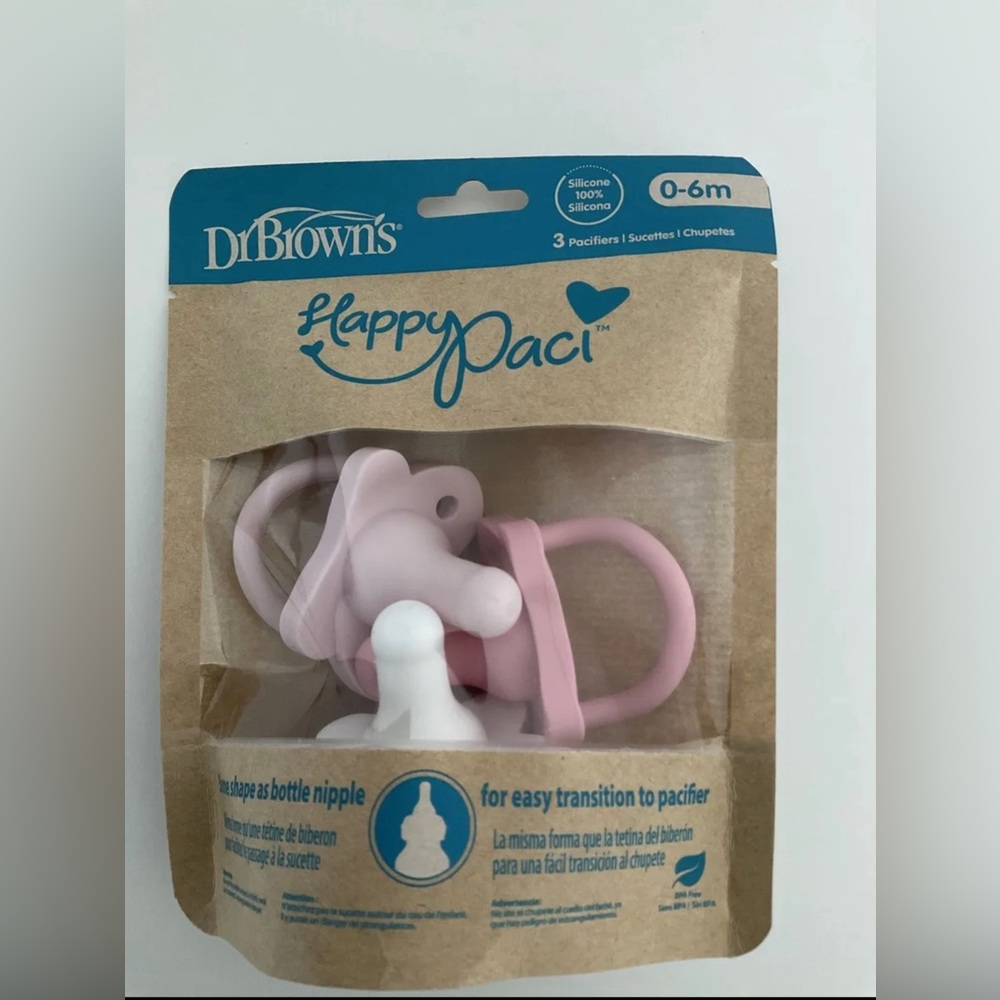 Dr Brown's Happy Paci Silicone Pacifier 0-6m  3pack  -Pink-